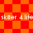 Pixelated orange and red checkered background with repeated white text "sk8er 4 life" across two horizontal bands.