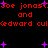 Red text and purple stars on black background with repeated names and symbols in pixelated style.