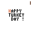 Animated pixel art sequence showing 'HAPPY TURKEY DAY!' text with changing orange lettering and a final frame featuring a turkey on a stand.