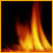 Animated contact sheet of 8 frames showing a fire animation with changing text overlays on black background, each frame bordered in orange.