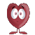 Red heart-shaped character with white eyes and black pupils displays multiple facial expressions across five of five icons each
