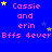 Blue background with pink text reading 'Cassie and erin' repeated in , yellow stars scattered throughout, and a gray rectangle on the right edge