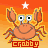 Pixelated orange crab with white eyes and a smile, under a star on an orange gradient background, labeled 'crobby' in red text.