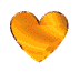 Ten heart-shaped icons arranged in three on a gray background, each with a gradient fill transitioning from orange to red and a yellow border