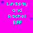 A static image with a bright pink background displays repeated text "Lindsay and Rachel BFF" in cyan pixelated font, surrounded by small purple stars.