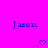 Two identical blue pixelated text 'Jason' labels on bright pink background with two small heart symbols below.
