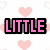 Pixelated text 'LITTLE PINK BOOTS!' in pink with black outlines over a white background of light pink hearts and faint gray swirls.