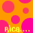 A static image with an orange background covered in pink circles of varying sizes, featuring yellow text reading "Rica...." repeated four times.