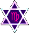 star-shaped icons with a purple hexagram outline and white border, each containing the astrological symbol for Virgo in different colors