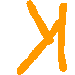 Four orange stylized X-like symbols arranged in a on gray background, each with distinct line variations
