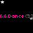 Animated pixel art with pink text repeating "&Dance<3" across three horizontal lines, white and gray stars scattered on black background.