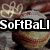 A static image of a softball with overlaid text in four quadrants, featuring pixelated white lettering on black backgrounds.