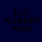 Dark blue background with black text reading EXIT NUMBER NINE, where the 'X' in EXIT and parts of other letters are pixelated white on a white rectangular overlay.