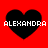 Four black heart shapes on a red background with the text ALEXANDRA in white pixelated font across each heart.