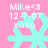 A pink background displays four identical cyan snowflake icons with white text reading "Mike<3 12-7-07 xoxo" above each.