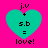 Four identical teal hearts on a bright pink background with black text reading 'j.v + s.b = love!' inside each heart.