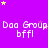 Purple background with repeated white text 'Daa Group' and 'bffl' surrounded by yellow and purple stars.