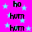 A static image with a bright pink background and light blue stars, featuring repeated black text 'ho' and 'hum' in a pattern