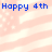 Blue 'Happy 4th' text appears four times over a pink and white striped background with scattered white dots.