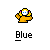 Pixel art icon of a yellow figure with blue eyes and pink hair accents, shown in three variations beneath text labels on gray background.
