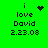 Green background displays four identical text blocks with 'i love David 2.23.08' and varying pixelated symbols above the first line.
