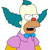 Pixelated character with white hair, red nose, blue bow tie, purple shirt, yellow sleeves, and teal sideburns against white background.