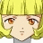 Pixelated anime-style character with yellow hair and brown eyes on left, black background with white text "Anime IM" and signature on right in a 2x1 contact sheet layout.