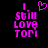 Pixelated pink text on black background reads 'I still love TOM' with a heart symbol above the first line in one view, absent in another.