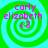 Four identical pixelated spiral icons with green and cyan rings, each displaying pink text 'carly elizabeth' and a pink heart symbol.