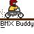 Animated contact sheet showing BMX rider character in various motion frames with repeated text labels below each frame.