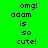 Four pixelated text display "omg! adam is so cute!" with varying background colors