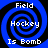 Four identical blue and black spiral patterns with white text reading "Field Hockey Is Bomb" arranged in a on a solid blue background
