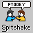 Pixel art of two figures shaking hands beneath a speech bubble reading 'PTOPEY' and below that 'Spitshake' in stylized text.