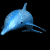 Blue dolphin-shaped figures in various poses against a black background, with one gray rectangular area in the bottom right corner.