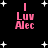 Black background with white star shapes and pink text reading 'I Luv Alec' in pixelated font, displayed in a with four identical sections