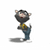Animated gray cat with yellow shirt and blue pants performs a sequence of bending and turning motions against white background.