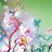Pixelated floral scene with white and pink flowers, red stems, green leaves, and a light green background.