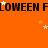 Orange background with repeated black text 'LOWEEN FLOWEEN' and scattered white stars, partially obscured by a gray rectangle.