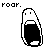 Pixelated character with open mouth and two dots for eyes, displayed in showing sequential animation of the head shrinking horizontally