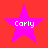 Four identical pink star-shaped icons with white text "Carly" centered on a solid red background.