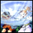 A 48x48 pixel animated buddy icon featuring two anime-style characters against a sky background, paired with text elements on the right side of a contact sheet layout.
