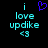 Pixelated cyan text 'i love updi ke <3' on black background with a purple heart symbol above the word 'love'.