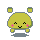 Six pixelated yellow characters with pink cheeks and gray ears, each in a different pose against a light gray background.
