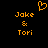 Pixelated orange text and symbols on black background with heart symbol above names.