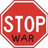 Red octagonal stop sign with white border, displaying "STOP" in large white letters and "WAR" in smaller dark letters below.