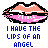 Pixelated lips with gradient colors and text "I HAVE THE LIPS OF AN ANGEL" below each, arranged in a