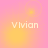 Pixelated text 'Vivian' appears in four quadrants on a pink-to-yellow gradient background with faint circular light effects.