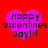 Four identical purple heart shapes on a red background, each containing black text reading "Happy Valentines Day!!!".