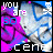 Pixelated image with 'you are 3D' text, 'scene' label, and skull-and-crossbones symbol over blue/purple abstract background.
