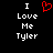 A black background displays white pixelated text reading "I Love Me Tyler" with a red heart symbol replacing the word "Love" in one view.